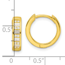Load image into Gallery viewer, Sterling Silver Polished Gold-tone CZ Hinged Hoop Earrings
