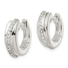 Load image into Gallery viewer, Sterling Silver Polished CZ Hinged Hoop Earrings
