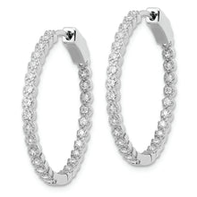 Load image into Gallery viewer, Sterling Silver Polished Rhodium-plated In &amp; Out CZ Hinged Hoop Earrings
