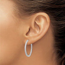 Load image into Gallery viewer, Sterling Silver Polished Rhodium-plated In &amp; Out CZ Hinged Hoop Earrings
