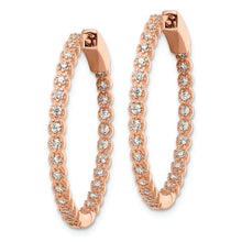 Load image into Gallery viewer, Sterling Silver Polished Rose-tone In &amp; Out CZ Hinged Hoop Earrings
