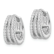 Load image into Gallery viewer, Sterling Silver Rhodium-plated Polished Triple Row CZ Hinged Hoop Earrings
