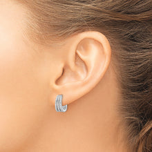 Load image into Gallery viewer, Sterling Silver Rhodium-plated Polished Triple Row CZ Hinged Hoop Earrings
