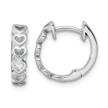 Load image into Gallery viewer, Sterling Silver RH-plated Brushed and Polished Finish Heart Hoop Earrings
