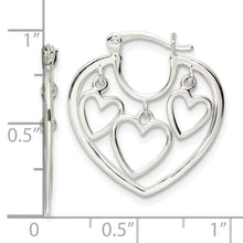 Load image into Gallery viewer, Sterling Silver 3-Hearts Hoop Earrings
