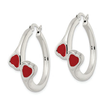 Load image into Gallery viewer, Sterling Silver Polished Red Enamel Hearts Circle Hoop Earrings
