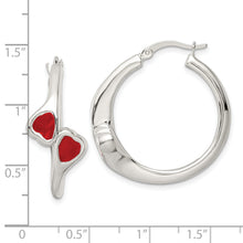Load image into Gallery viewer, Sterling Silver Polished Red Enamel Hearts Circle Hoop Earrings
