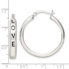 Load image into Gallery viewer, Sterling Silver Polished Black Enamel Love Circle Hoop Earrings
