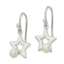 Load image into Gallery viewer, Sterling Silver Polished Imitation Pearl Star Shepherd Hook Earrings
