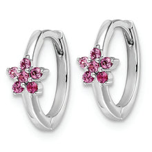 Load image into Gallery viewer, Sterling Silver Rhodium-plated Polished Dark Pink CZ Earrings
