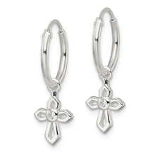 Load image into Gallery viewer, Sterling Silver Polished CZ Passion Cross Dangle Endless Hoop Earrings
