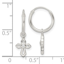 Load image into Gallery viewer, Sterling Silver Polished CZ Passion Cross Dangle Endless Hoop Earrings

