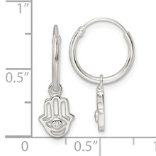 Load image into Gallery viewer, Sterling Silver Polished CZ Hamsa Dangle Endless Round Hoop Earrings
