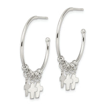 Load image into Gallery viewer, Sterling Silver Polished &amp; Beaded Cross Dangle Post C-Hoop Earrings
