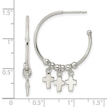 Load image into Gallery viewer, Sterling Silver Polished &amp; Beaded Cross Dangle Post C-Hoop Earrings
