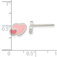 Load image into Gallery viewer, Sterling Silver Rhodium-plated Pink Enamel Double Heart Post Earrings

