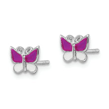 Load image into Gallery viewer, Sterling Silver RH-plated Enameled Butterfly Children's Post Earrings
