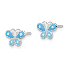 Load image into Gallery viewer, Sterling Silver RH-plated Blue Enameled Butterfly Children's Post Earrings
