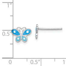 Load image into Gallery viewer, Sterling Silver RH-plated Blue Enameled Butterfly Children's Post Earrings
