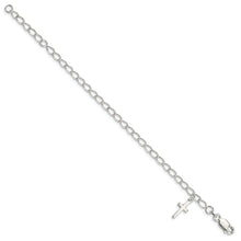 Load image into Gallery viewer, Sterling Silver Polished Latin Cross Charm with 1in Ext. Children's Bracele
