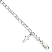 Load image into Gallery viewer, Sterling Silver Polished Latin Cross Charm with 1in Ext. Children's Bracele
