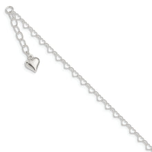 Load image into Gallery viewer, Sterling Silver Polished Puffed Heart 9in Plus 1in ext. Anklet
