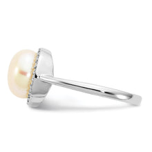 Load image into Gallery viewer, Sterling Silver Rhod-plated CZ 9-10mm Button White FWC Pearl Ring
