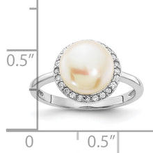 Load image into Gallery viewer, Sterling Silver Rhod-plated CZ 9-10mm Button White FWC Pearl Ring
