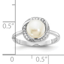 Load image into Gallery viewer, Sterling Silver Rhod-plated CZ 7-8mm Button White FWC Pearl Ring
