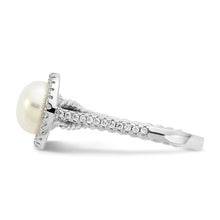Load image into Gallery viewer, Sterling Silver Rhod-plated CZ 7-8mm Button White FWC Pearl Ring
