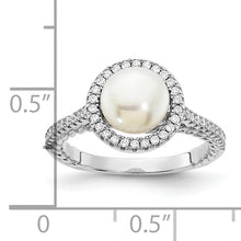Load image into Gallery viewer, Sterling Silver Rhod-plated CZ 7-8mm Button White FWC Pearl Ring
