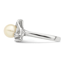 Load image into Gallery viewer, Sterling Silver Rhodium-plated FWC Pearl and CZ Triangle Ring
