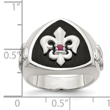 Load image into Gallery viewer, Sterling Silver .03Ruby/Black Agate Fleur de Lis Ring
