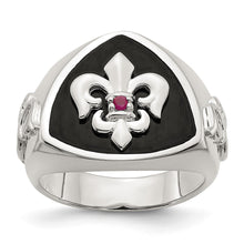 Load image into Gallery viewer, Sterling Silver .03Ruby/Black Agate Fleur de Lis Ring
