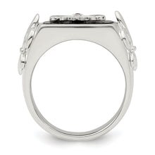 Load image into Gallery viewer, Sterling Silver .03Ruby/Black Agate Fleur de Lis Ring
