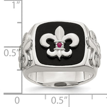 Load image into Gallery viewer, Sterling Silver .03Ruby/Black Agate Fleur de Lis Ring
