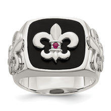 Load image into Gallery viewer, Sterling Silver .03Ruby/Black Agate Fleur de Lis Ring
