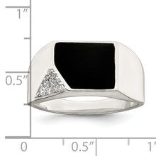 Load image into Gallery viewer, Sterling Silver Black Enameled and CZ Mens Ring
