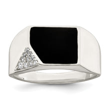 Load image into Gallery viewer, Sterling Silver Black Enameled and CZ Mens Ring
