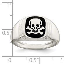 Load image into Gallery viewer, Sterling Silver Black Enameled Mens Skull and Crossbones Ring
