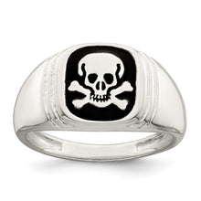 Load image into Gallery viewer, Sterling Silver Black Enameled Mens Skull and Crossbones Ring
