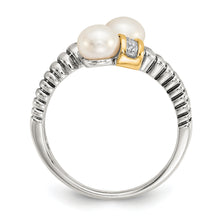Load image into Gallery viewer, Sterling Silver Antiqued w/14k FWC Pearl &amp; Diamond By-Pass Ring
