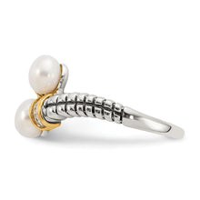 Load image into Gallery viewer, Sterling Silver Antiqued w/14k FWC Pearl &amp; Diamond By-Pass Ring

