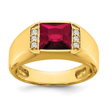 Load image into Gallery viewer, 14k Square Created Ruby and Diamond Mens Ring
