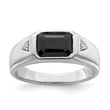Load image into Gallery viewer, 14k White Gold Polished &amp; Satin Onyx &amp; Diamond Mens Ring
