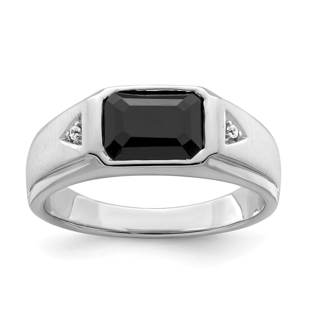 14k White Gold Polished & Satin Onyx & Diamond Mens Ring