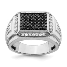 Load image into Gallery viewer, 14k White Gold Polished Black and White Sapphire Mens Ring
