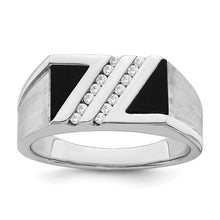 Load image into Gallery viewer, 14k White Gold Polished &amp; Satin Onyx &amp; Diamond Mens Ring
