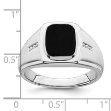 Load image into Gallery viewer, 14k White Gold Polished &amp; Satin Onyx &amp; Diamond Mens Ring
