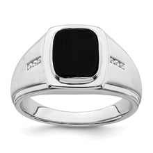 Load image into Gallery viewer, 14k White Gold Polished &amp; Satin Onyx &amp; Diamond Mens Ring
